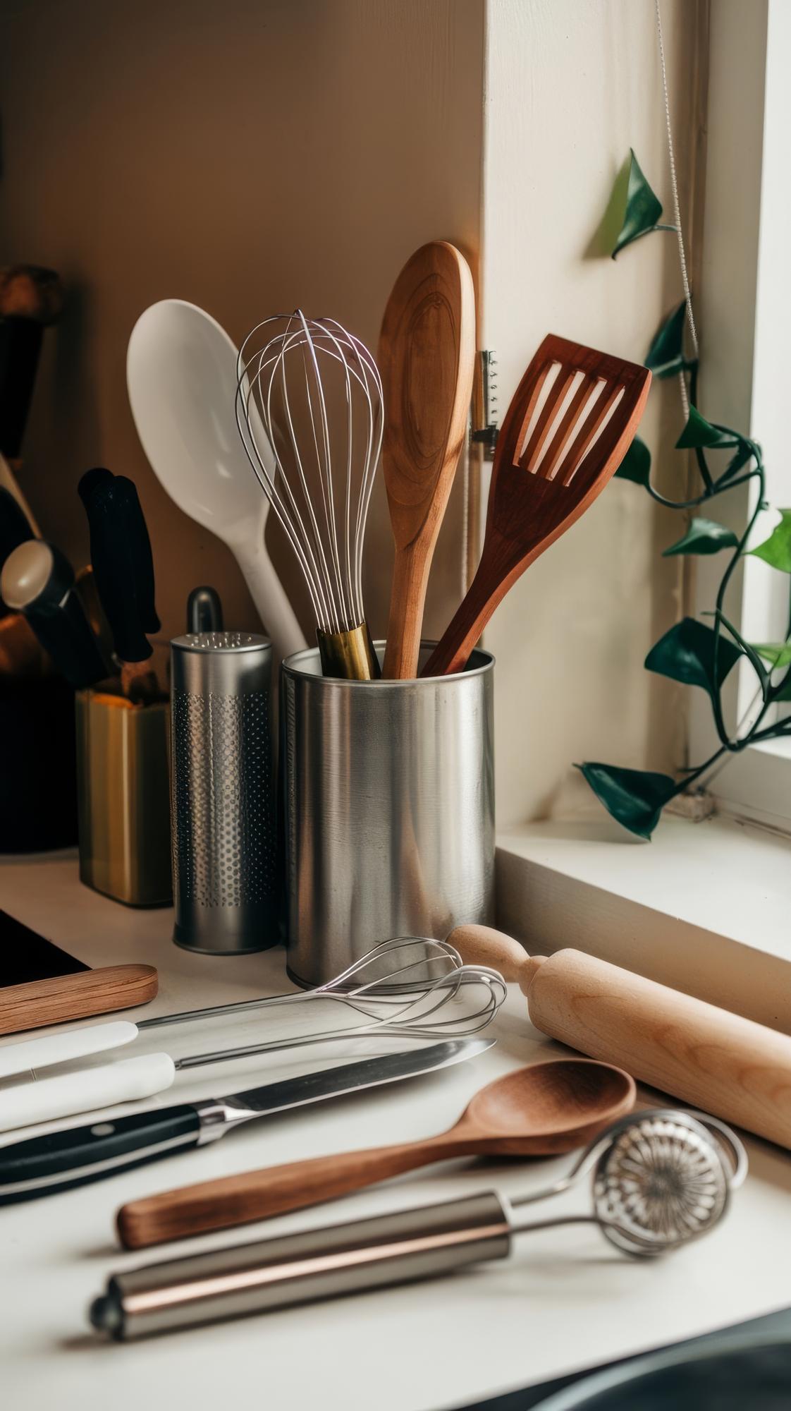 Set di utensili da cucina in luce morbida
